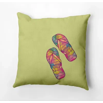 E By Design Beach Vacation Rainbow Flip Flops Outdoor Square Pillow Cover & Insert In Green