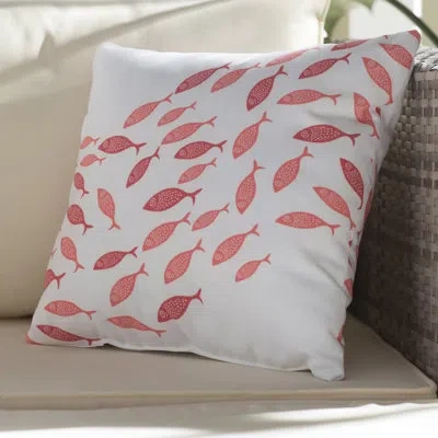 E By Design Beach Vacation Square Pillow Cover & Insert In Coral