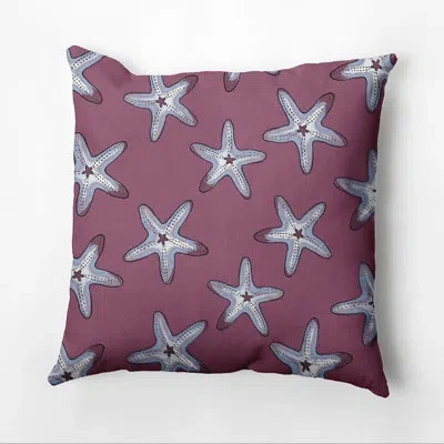 E By Design Beach Vacation Starfish Print Outdoor Square Pillow Cover & Insert In Purple