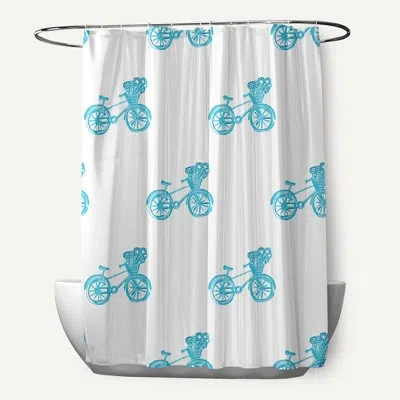 E By Design Bicycles Print Single Shower Curtain In Turquoise