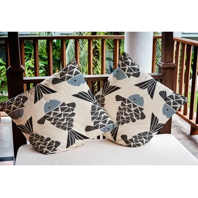 E By Design Big Fish Coastal Pillow Cover And Insert In Dusty Smoke