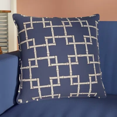 E By Design Botanical Blooms Bamboo Outdoor Throw Pillow In Navy Blue