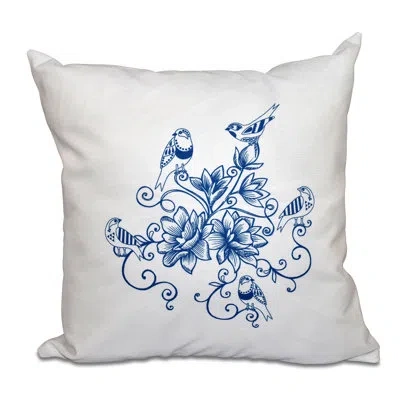 E By Design Botanical Blooms Five Little Birds Square Pillow Cover & Insert In Blue