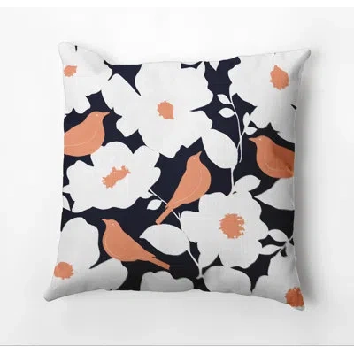 E By Design Botanical Blooms Modfloral Outdoor Square Pillow Cover & Insert In Navy Blue