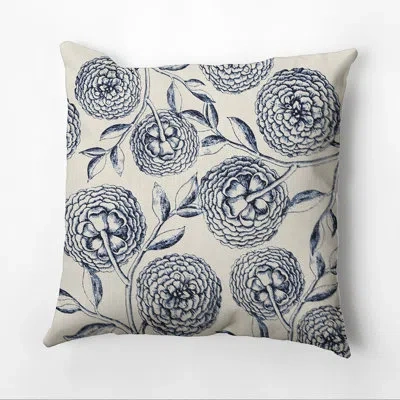 E By Design Botanical Blooms Outdoor Square Pillow Cover & Insert In Navy Blue