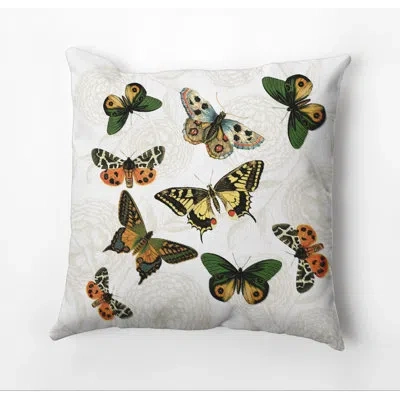 E By Design Botanical Blooms Outdoor Square Pillow Cover & Insert In White