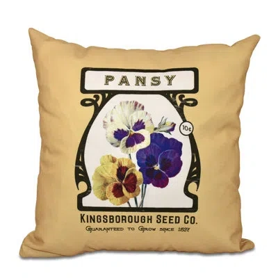 E By Design Botanical Blooms Pansy Square Pillow Cover & Insert In Gold
