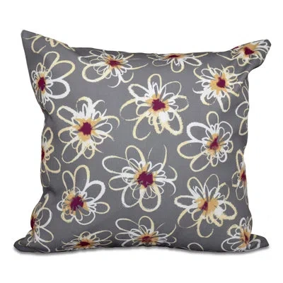 E By Design Botanical Blooms Penelope Geometric Print Square Pillow Cover & Insert In Gray