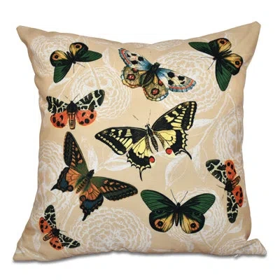 E By Design Botanical Blooms Valley Antique Butterflies Print Square Pillow Cover & Insert In White