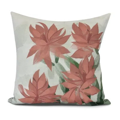 E By Design Christmas Cactus Floral Print Square Pillow Cover And Insert In Coral