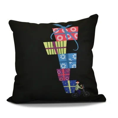 E By Design Christmas Presents Print Outdoor Square Pillow Cover And Insert In Black