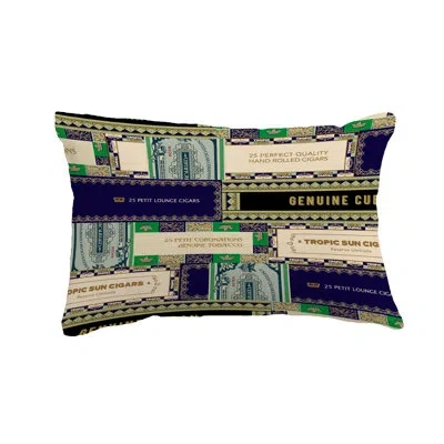 E By Design Cigar Box Collage Outdoor Rectangular Pillow Cover & Insert In Navy Blue
