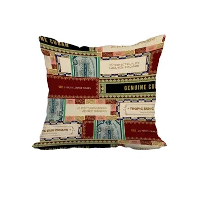 E By Design Cigar Box Collage Square Cotton Pillow Cover And Insert In Green