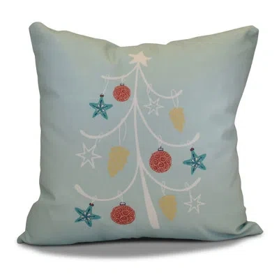 E By Design Coastal Christmas Decorative Holiday Geometric Print Outdoor Pillow Cover & Insert In Aqua