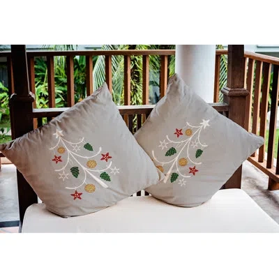 E By Design Coastal Christmas Decorative Holiday Geometric Print Outdoor Throw Pillow