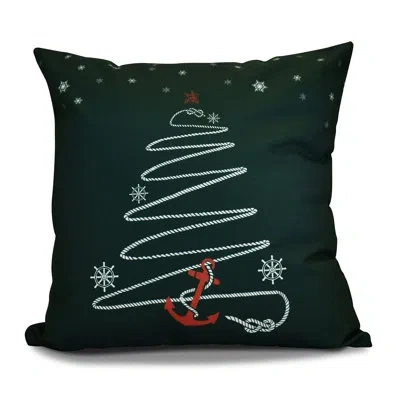 E By Design Coastal Christmas Decorative Holiday Print Outdoor Square Pillow Cover And Insert In Dark Green
