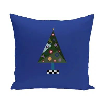 E By Design Crazy Christmas Decorative Holiday Print Square Pillow Cover And Insert In Royal Blue