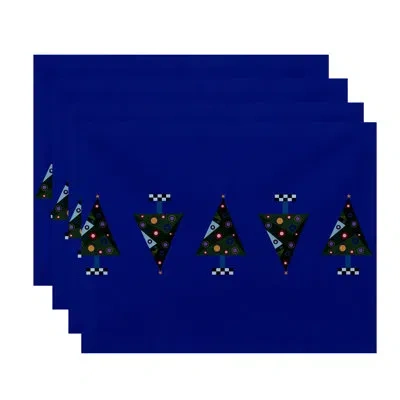 E By Design Crazy Christmas Holiday Print Placemat In Royal Blue