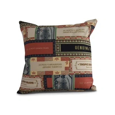 E By Design Cuban Flare Cigar Box Collage Outdoor Square Pillow Cover & Insert In Red Orange