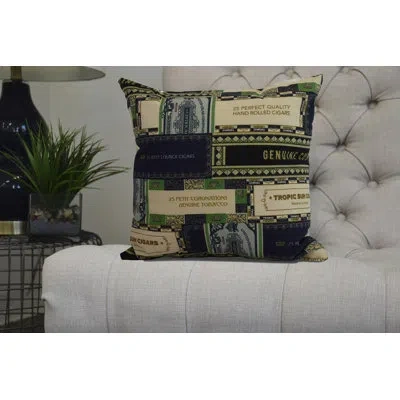 E By Design Cuban Flare Cigar Box Square Pillow Cover & Insert In Navy Blue
