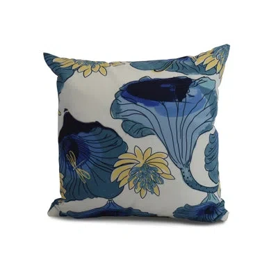 E By Design Cuban Flare Floral Print Outdoor Square Pillow Cover & Insert In Teal