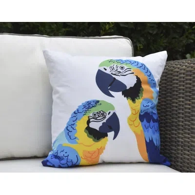 E By Design Cuban Flare Macaw Close Up Square Pillow Cover & Insert In Mid Blue