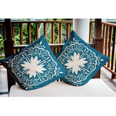 E By Design Cuban Flare Outdoor Square Throw Pillow In Teal