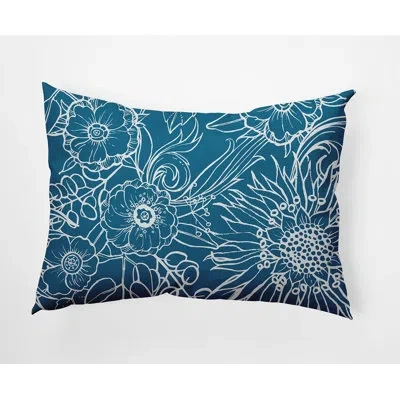 E By Design Cuban Flare Polyester Lumbar Rectangular Outdoor Pillow Cover & Insert In Teal
