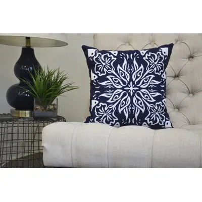E By Design Cuban Flare Square Pillow Cover & Insert In Blue
