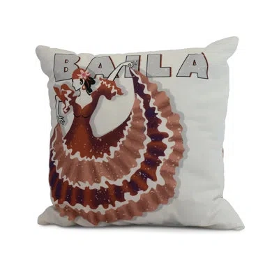 E By Design Cuban Flare Word Print Outdoor Square Pillow Cover & Insert In Red Orange