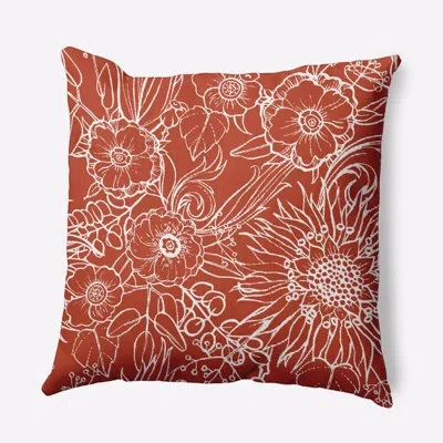 E By Design Cuban Flare Zentangle Floral Polyester Square Pillow Cover & Insert In Saffron
