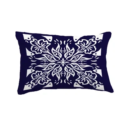 E By Design Cuban Tile Outdoor Rectangular Pillow Cover & Insert In Navy Blue