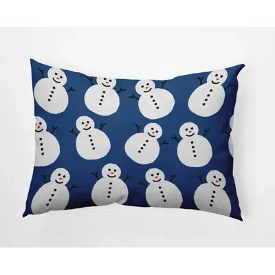 E By Design Dancing Snowmen Indoor/outdoor Pillow In Blue