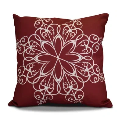 E By Design Decorative Snowflake Print Outdoor Square Pillow Cover & Insert In Cranberry