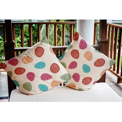 E By Design Egg Hunt Easter Outdoor Square Pillow Cover & Insert In Whisper White