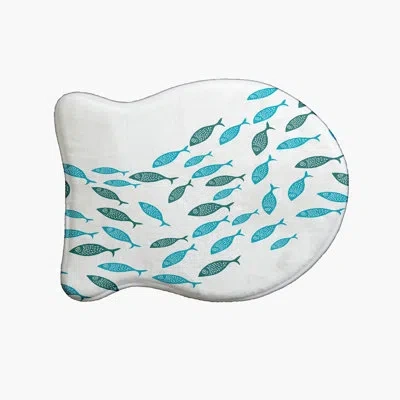 E By Design Escuela Fish Shape Pet Feeding Placemat In White,blue