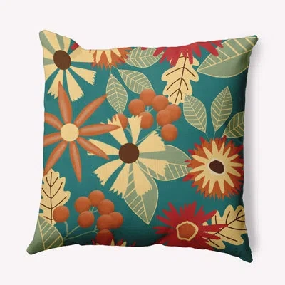 E By Design Fall Floral Accent Pillow In Teal