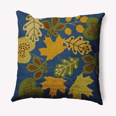 E By Design Fall Leaves Decorative Throw Pillow Square In Blue