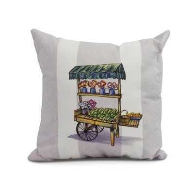 E By Design Farmers Market Veggie Cart Outdoor Square Pillow Cover & Insert In Light Purple