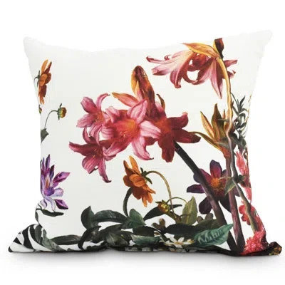 E By Design Fickle Florals Outdoor Square Pillow Cover & Insert In White
