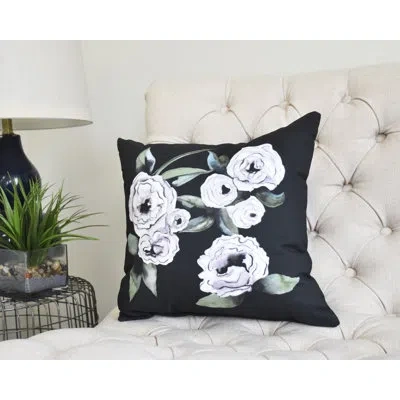 E By Design Fickle Florals Radiant Rose Floral Square Pillow Cover & Insert In Black