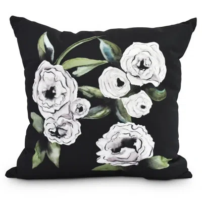 E By Design Fickle Florals Radiant Rose Outdoor Square Pillow Cover & Insert In Black