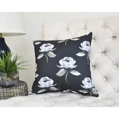 E By Design Fickle Florals Square Pillow Cover & Insert In Black