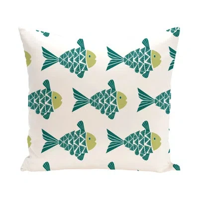E By Design Fish Tales Outdoor Square Pillow Cover & Insert In Teal