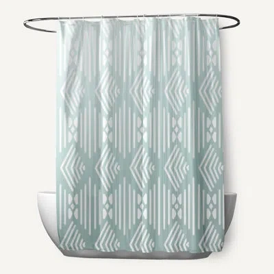 E By Design Fishbones Geometric Print Single Shower Curtain In Seaside