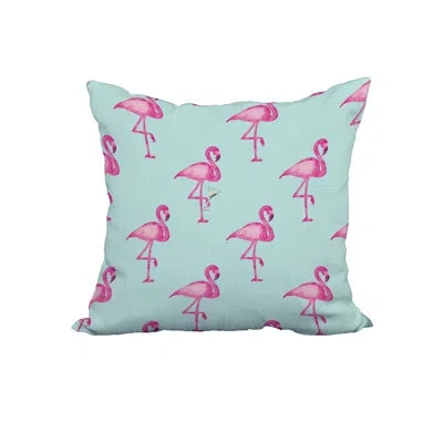 E By Design Flamingo Flamingo Fanfare Martini Tropical Print Square Pillow Cover & Insert In Aqua