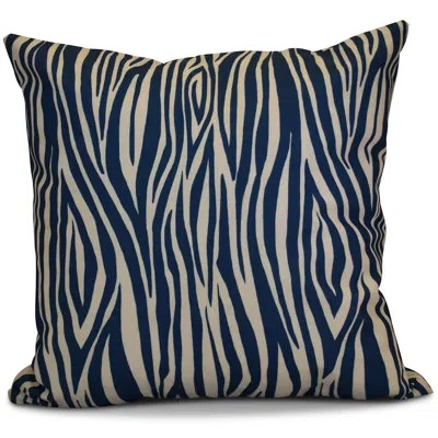 E By Design Flora And Fauna Wood Square Pillow Cover And Insert In Navy Blue