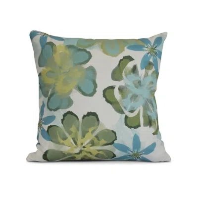 E By Design Floral Frolic Outdoor Square Pillow Cover & Insert In Teal,polyester,polyfill