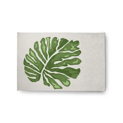 E By Design Floral Machine Woven Chenille Area Rug In Green/white In White;green