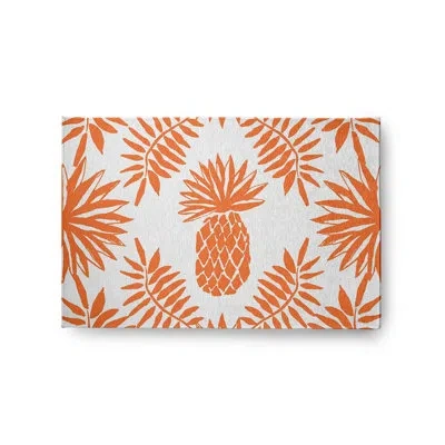 E By Design Floral Machine Woven Chenille Area Rug In Orange/white In White;orange
